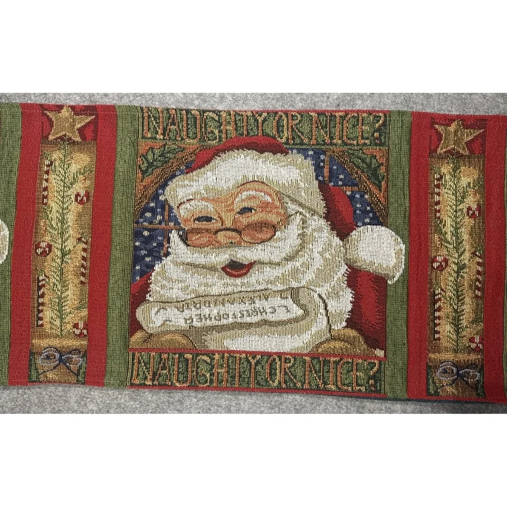 Unbranded Table Runner 69x13 Red Santa Claus Naughty Or Nice Tapestry